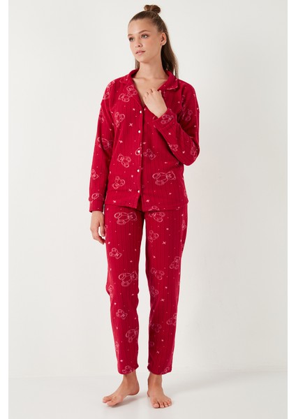 Standart Fit Düğmeli Polarlı Pijama Takımı Bayan Pijama Takımı 6095616