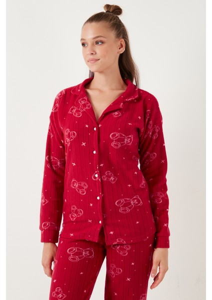Standart Fit Düğmeli Polarlı Pijama Takımı Bayan Pijama Takımı 6095616