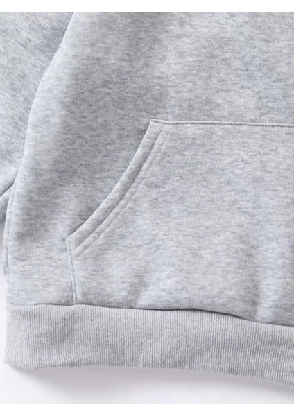 Çocuk Kapüşonlu Düz Renk Pamuklu Sweatshirt - Gri