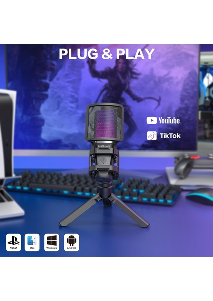 CoverZone Profesyonel Podcast Mikrofon Kiti Pc Dizüstü Bilgisayar Için Vlog Canlı Yayın A68 Siyah Renk