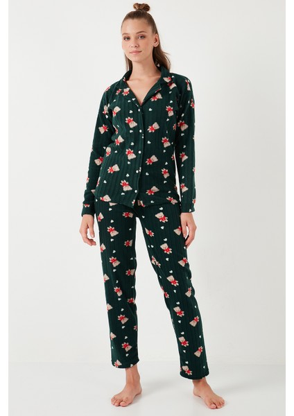 Standart Fit Düğmeli Polarlı Pijama Takımı Bayan Pijama Takımı 6095615 fiyatları