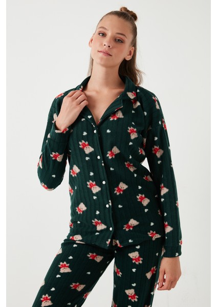 Standart Fit Düğmeli Polarlı Pijama Takımı Bayan Pijama Takımı 6095615 indirimleri