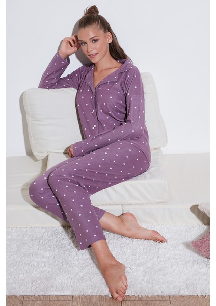 Streç Standart Fit Düğmeli Pijama Takımı Bayan Pijama Takımı 60956601