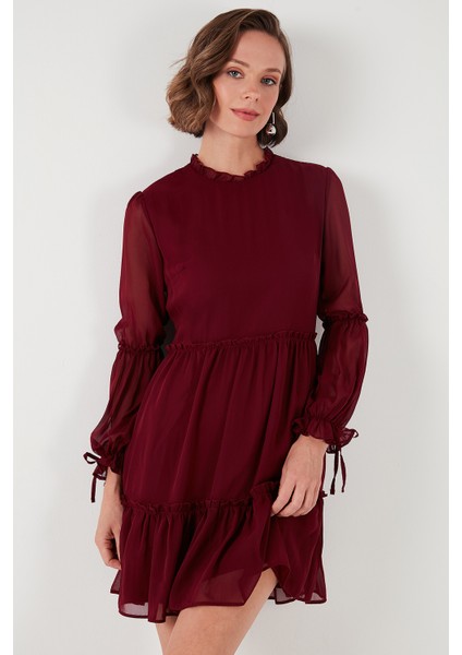 Regular Fit Dik Yaka Büzgülü Astarlı Mini Elbise Kadın Elbise 611EL345 fırsatları