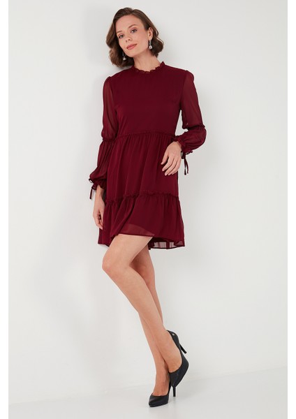 Regular Fit Dik Yaka Büzgülü Astarlı Mini Elbise Kadın Elbise 611EL345 indirimleri