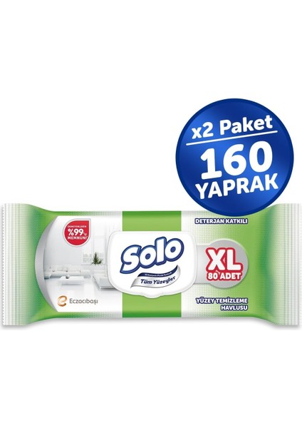 Yüzey Temizlik Havlusu 80 Yaprak Xl Deterjan Katkılı Plastik Kapaklı (2 Li Set) 160 Yaprak