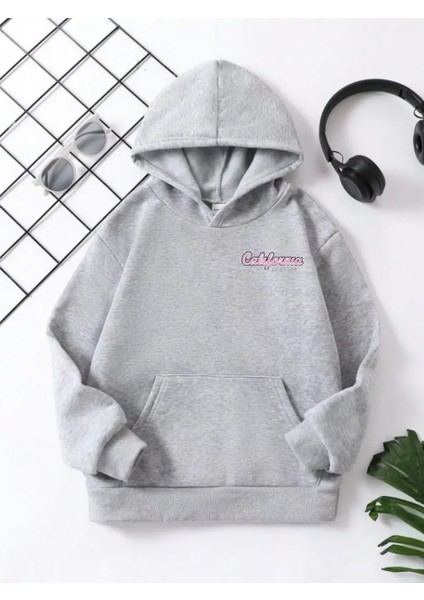 Çocuk Kapüşonlu Ön ve Arka California Baskılı Sweatshirt - Gri