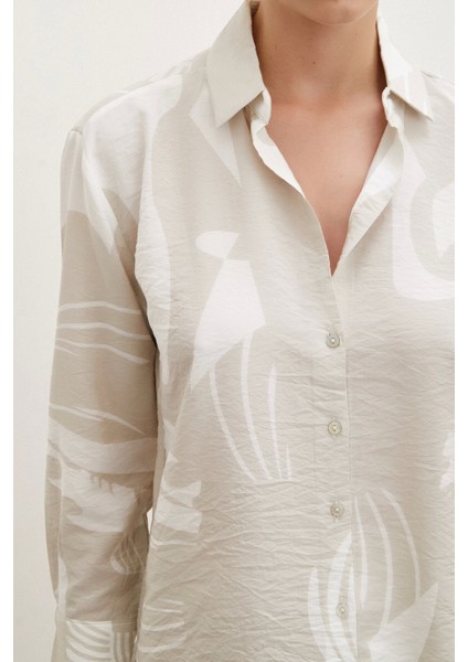 V Yaka Modal Gömlek Bej modelleri