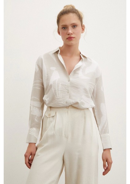 V Yaka Modal Gömlek Bej fırsatları