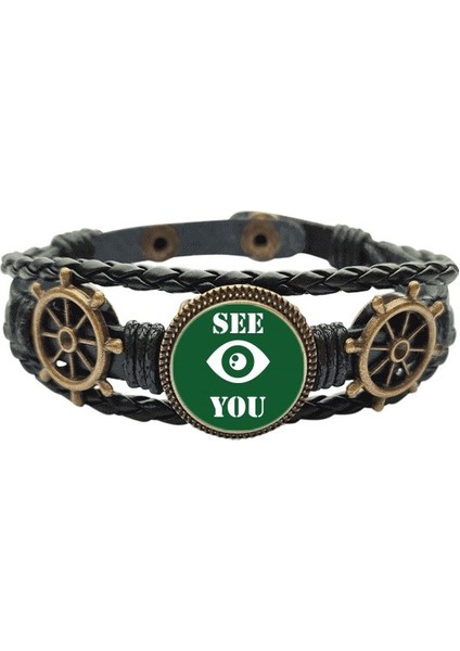 Görüşürüz Gözler Gaze Sanat Deco Moda Deri Kaplı Okyanus Bracelet Wristband (Yurt Dışından)