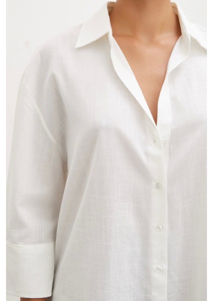 Geniş Manşetli Keten Gömlek Ekru fiyatları