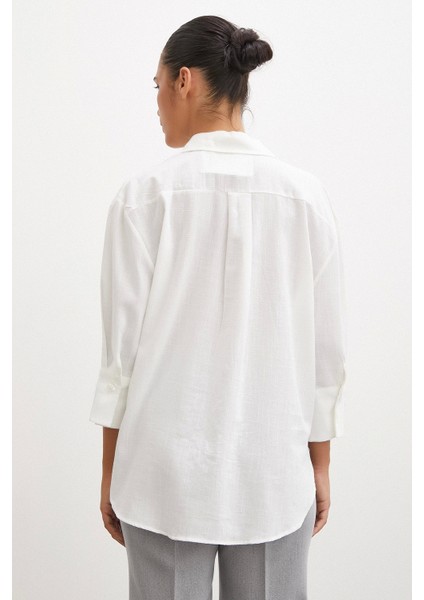 Geniş Manşetli Keten Gömlek Ekru modelleri