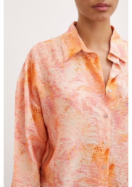 Damla Desenli Modal Gömlek Oranj modelleri