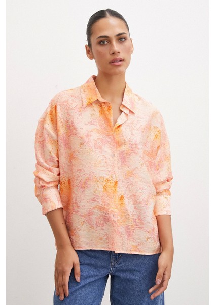 Damla Desenli Modal Gömlek Oranj indirimleri