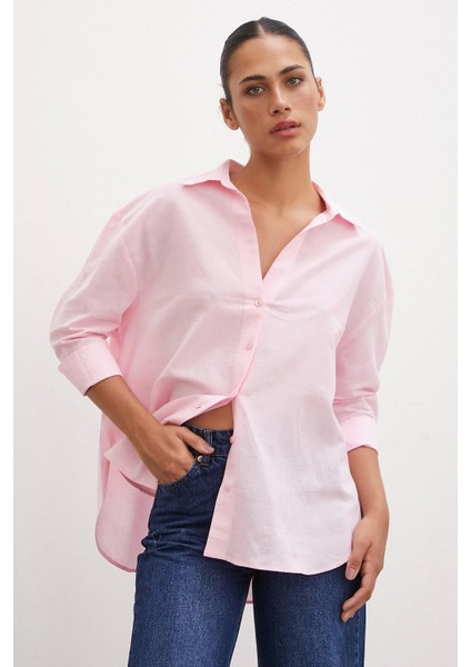 Yırtmaçlı Fakir Kol Gömlek Pembe fırsatları