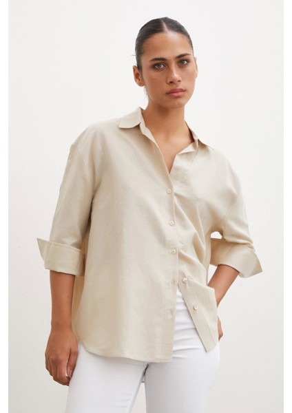 Yırtmaçlı Fakir Kol Gömlek Bej fırsatları