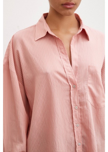 Cepli Çizgili Gömlek Gül Kurusu modelleri