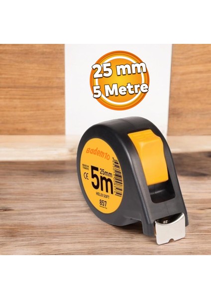 Şerit Metal Bükülebilir Metre 5 Metre En 25 mm Düğmeli Ölçüm Ölçme Plastik Kasalı Soft Helix