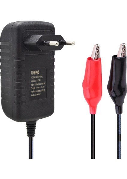 14.4 Volt - 2 Amper Krokodil Uçlu Kırmızı Yeşil Ledli Yerli Üretim Akü Şarj Cihazı (Out :12V-2A)