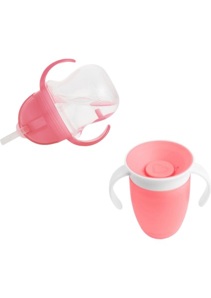 Tıklama Kilitli Uçlu Alıştırma Bardağı 6AY+,207ML,PEMBE +Munchkin Mucize 360° Alıştırma Bardağı, 6AY+, 207ML,PEMBE