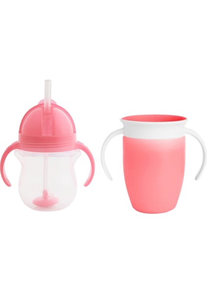 Tıklama Kilitli Uçlu Alıştırma Bardağı 6AY+,207ML,PEMBE +Munchkin Mucize 360° Alıştırma Bardağı, 6AY+, 207ML,PEMBE