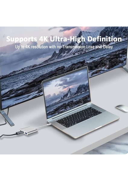 Blue Wings 3'in 1 Type-C To HDMI 4K USB 3.0 Dönüştürücü Adaptör Macbook, Pro 2015 2016 2017 Hub Port Adaptör Pd USB 3.0 4K HDMI Çıkışlı