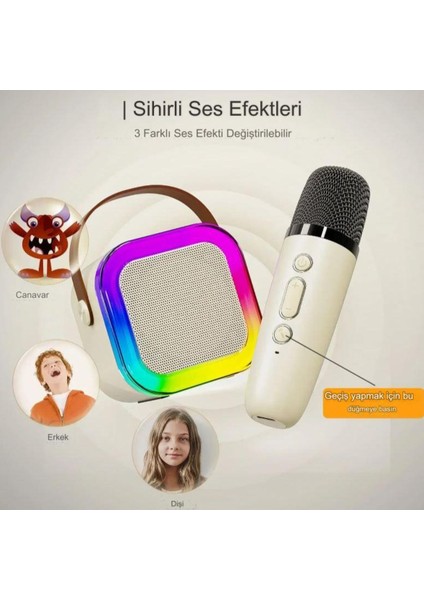 Rgb Işıkl Mikrofonlu Taşınabilir Bluetooth Hoparlör Kablosuz Karaoke Müzik Eğlence