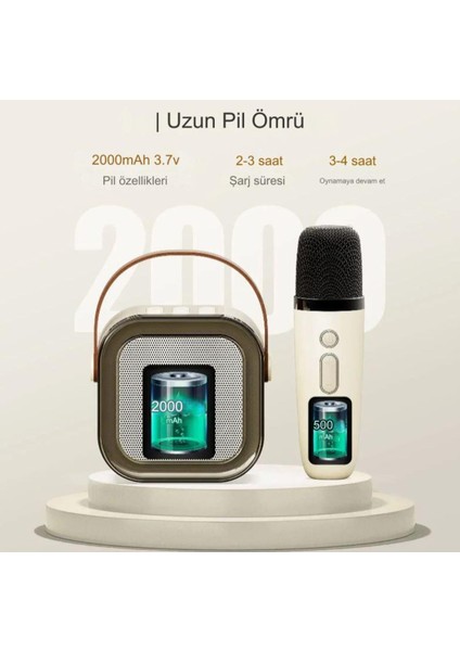 Rgb Işıkl Mikrofonlu Taşınabilir Bluetooth Hoparlör Kablosuz Karaoke Müzik Eğlence