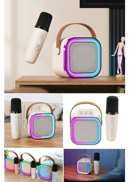 Rgb Işıkl Mikrofonlu Taşınabilir Bluetooth Hoparlör Kablosuz Karaoke Müzik Eğlence