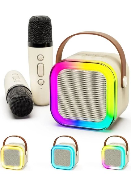 Rgb Işıkl Mikrofonlu Taşınabilir Bluetooth Hoparlör Kablosuz Karaoke Müzik Eğlence
