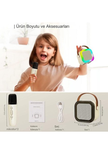 Rgb Işıkl Mikrofonlu Taşınabilir Bluetooth Hoparlör Kablosuz Karaoke Müzik Eğlence