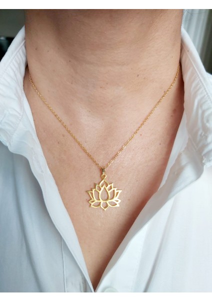 Lotus Çiçeği Altın Kaplama Kolye