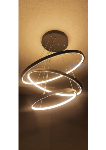 / Pamir / Sarkıt Avize / 60-50-30 cm / 3 Çember / Antrasit Kasa / 3 Renk Işık