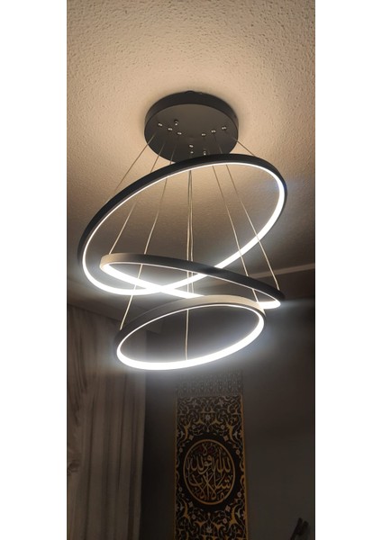 / Pamir / Sarkıt Avize / 60-50-30 cm / 3 Çember / Antrasit Kasa / 3 Renk Işık modelleri