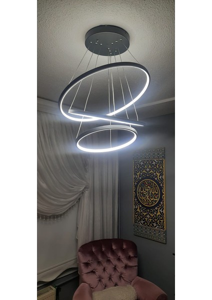 / Pamir / Sarkıt Avize / 60-50-30 cm / 3 Çember / Antrasit Kasa / 3 Renk Işık indirimleri