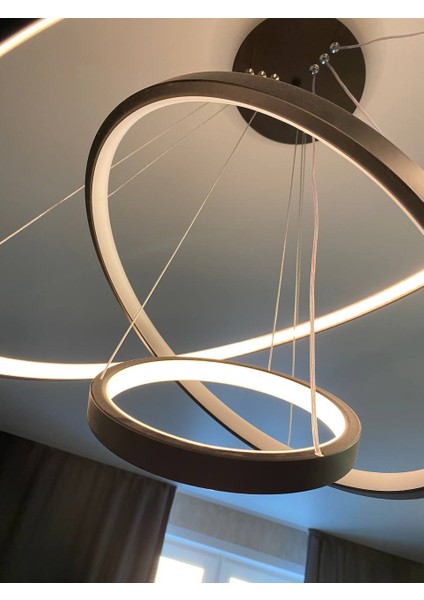 / Pamir / Sarkıt Avize / 60-50-30 cm / 3 Çember / Antrasit Kasa / 3 Renk Işık