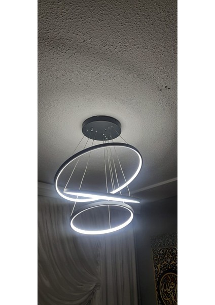 / Pamir / Sarkıt Avize / 60-50-30 cm / 3 Çember / Antrasit Kasa / 3 Renk Işık