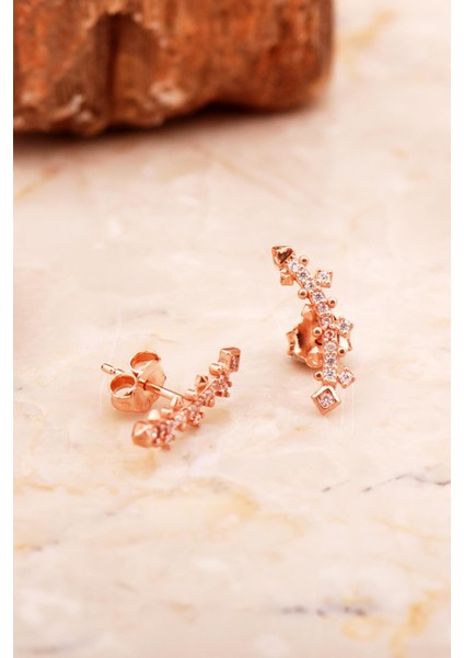 Ritim Mini Rose Gümüş Küpe 6924