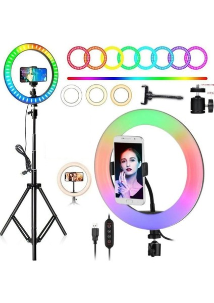 MJ26 10INÇ Rgb LED Make Up Selfie Işığı Tripot Youtuber Makyaj Güzellik Merkezi