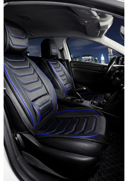 Jaguar F Pace Lüx Oto Koltuk Kılıfı Ön Arka Takım Eagle Serisi Siyah Mavi
