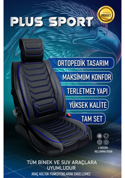 peugeot 306 Lüx Oto Koltuk Kılıfı Ön Arka Takım Eagle Serisi Siyah Mavi
