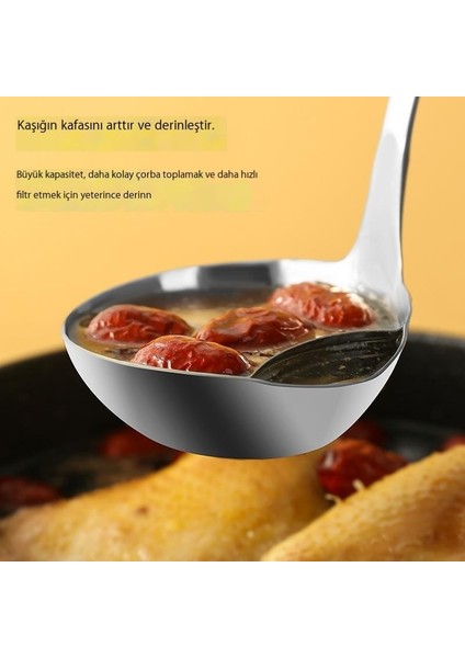 Paslanmaz Çelik Yağ Ayırma Kaşığı, Yağ Sıyırma Kaşığı, Yağ Boşaltma ve Yağ Filtreleme Kaşığı, Ev Tipi Uzun Saplı Yağ Çıkarma ve Yağ Sızdıran Çorba Ayırma Kaşığı (Yurt Dışından)