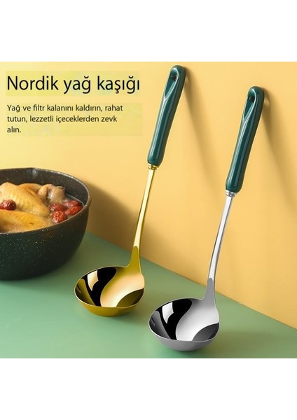 Paslanmaz Çelik Yağ Ayırma Kaşığı, Yağ Sıyırma Kaşığı, Yağ Boşaltma ve Yağ Filtreleme Kaşığı, Ev Tipi Uzun Saplı Yağ Çıkarma ve Yağ Sızdıran Çorba Ayırma Kaşığı (Yurt Dışından)