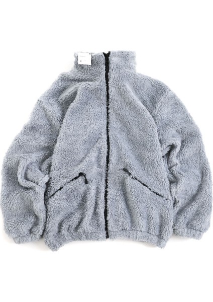 Peluş Wellsoft Dik Yaka Cepleri Fermuarlı Oversize Kesim Peluş Ceket