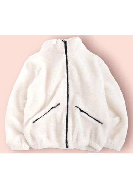 Peluş Wellsoft Dik Yaka Cepleri Fermuarlı Oversize Kesim Peluş Ceket