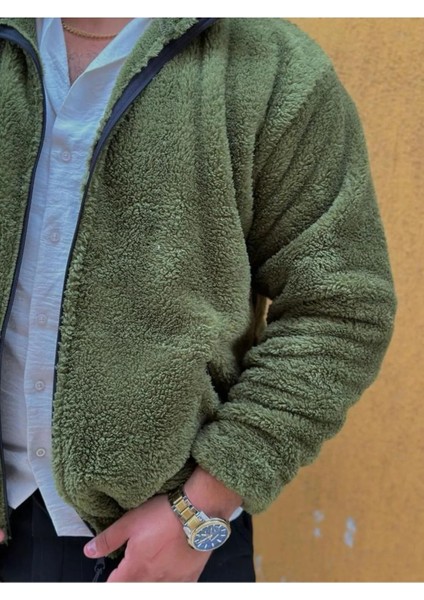 Peluş Wellsoft Dik Yaka Cepleri Fermuarlı Oversize Kesim Peluş Ceket fırsatları