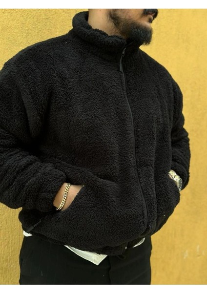 Peluş Wellsoft Dik Yaka Cepleri Fermuarlı Oversize Kesim Peluş Ceket fırsatları