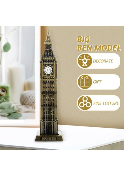 Vintage Metal Ingiltere London Big Ben Saat Kulesi Antik Bronz 23 cm