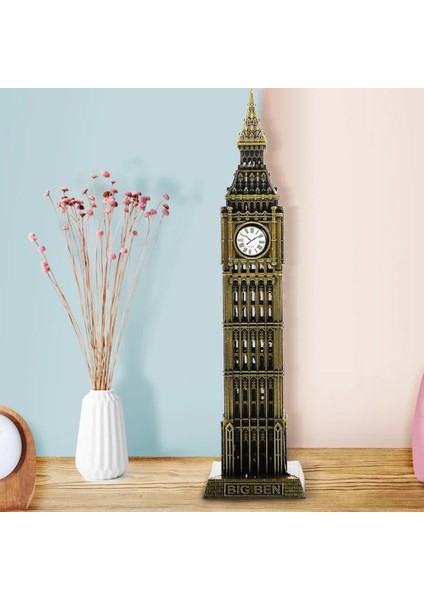 Vintage Metal Ingiltere London Big Ben Saat Kulesi Antik Bronz 23 cm