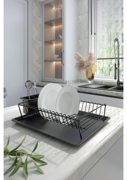 Tek Katlı Tepsili Bulaşıklık, Bulaşık Sepeti Siyah SM011-B